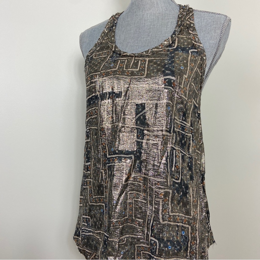 Isabel Marant Metallic Racer Back Tank Top. Rockstar Chic Vibes. Summer Top - Picture 6 of 12